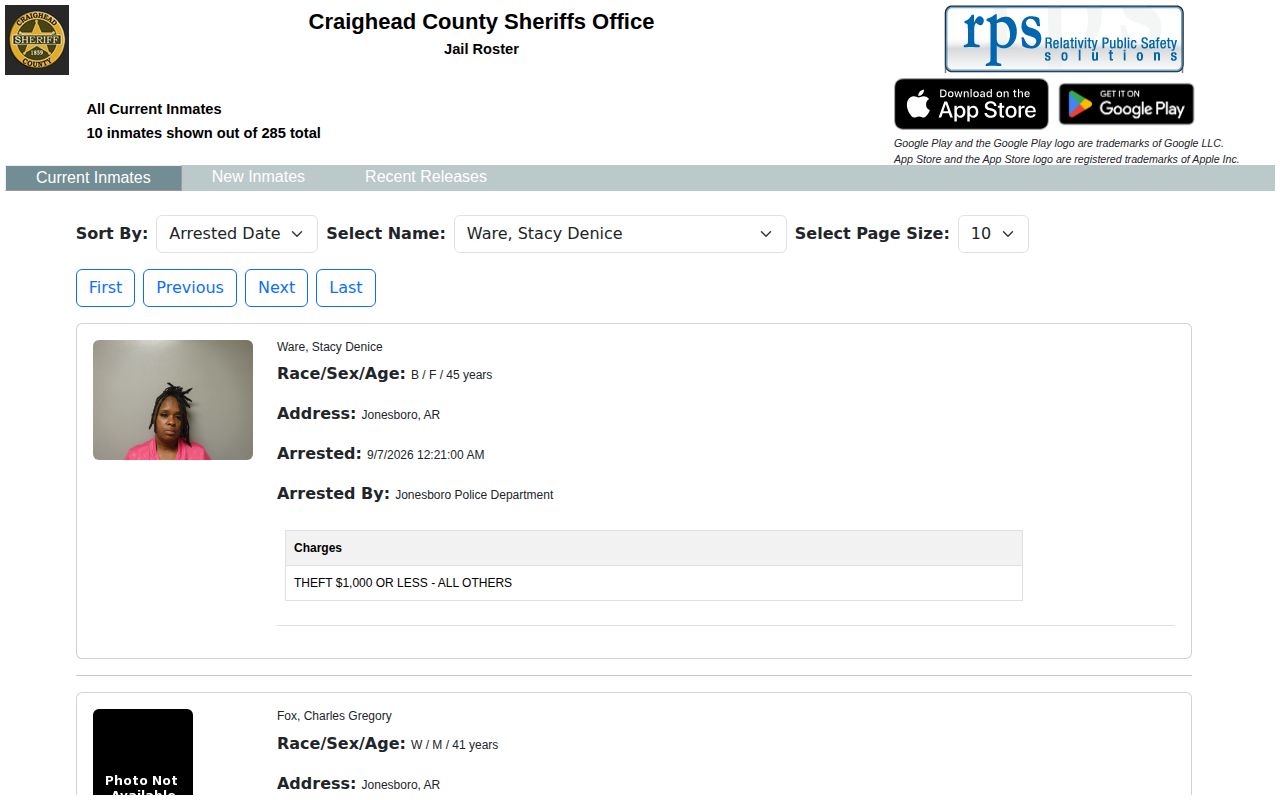 Craighead County arrest roster current inmate search