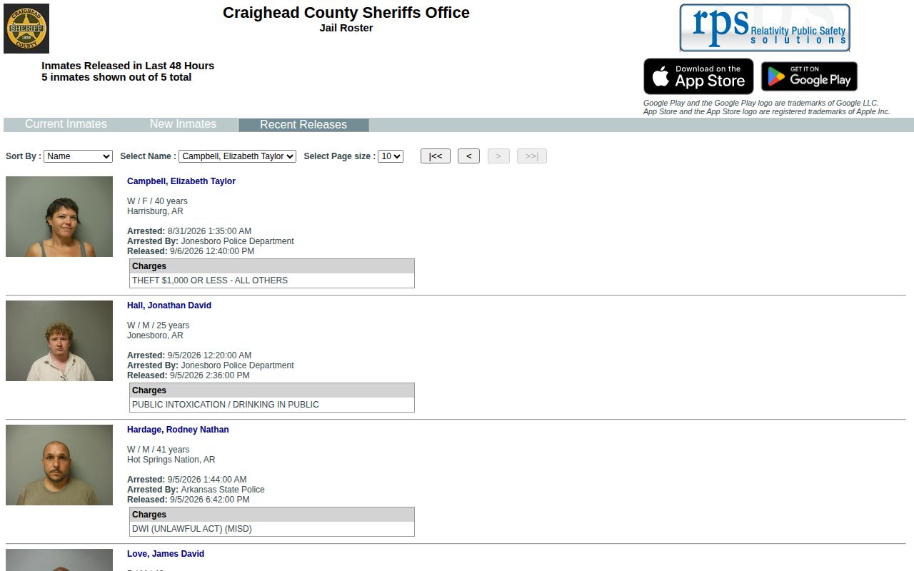 Craighead County arrest recent release records