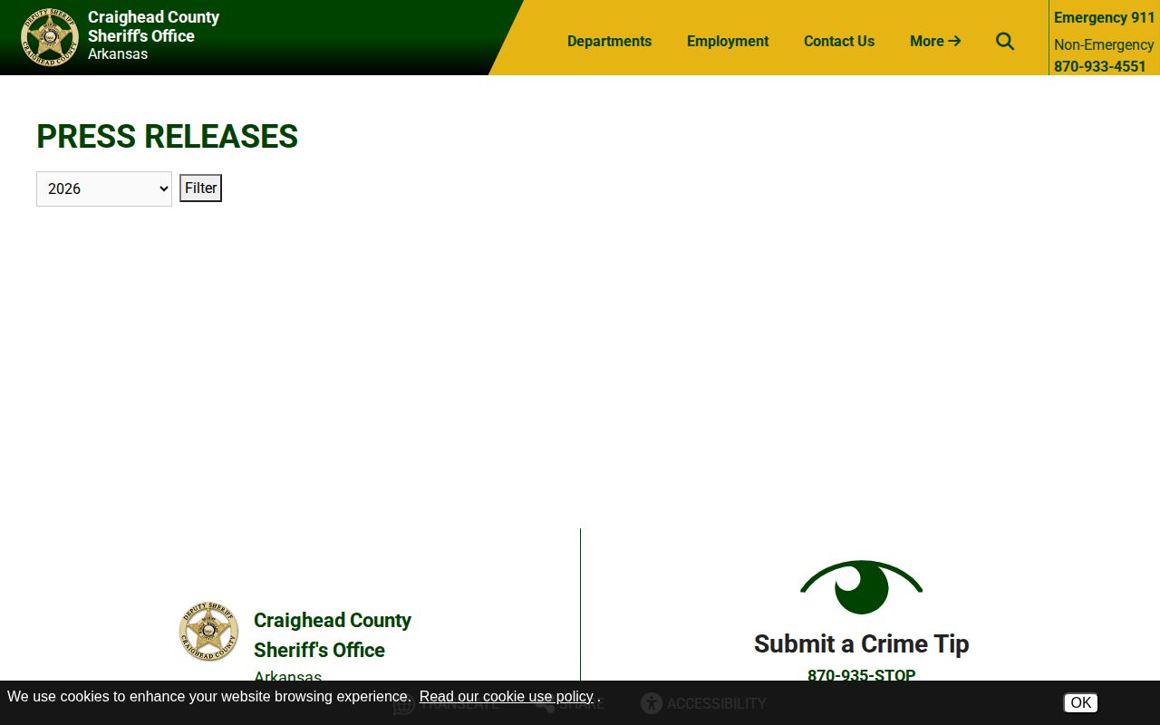 Craighead County sheriff press releases used as selective arrest records context