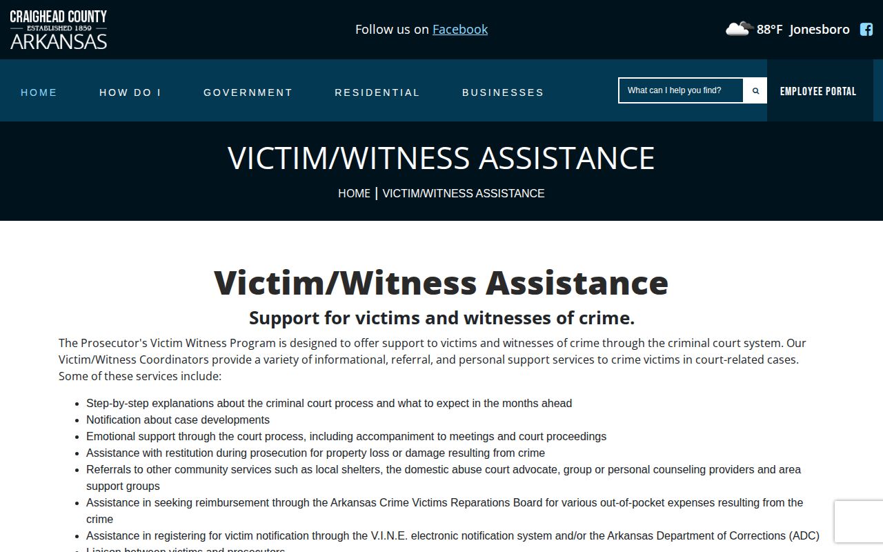 Craighead County Victim Witness Assistance resource for VINE custody alerts