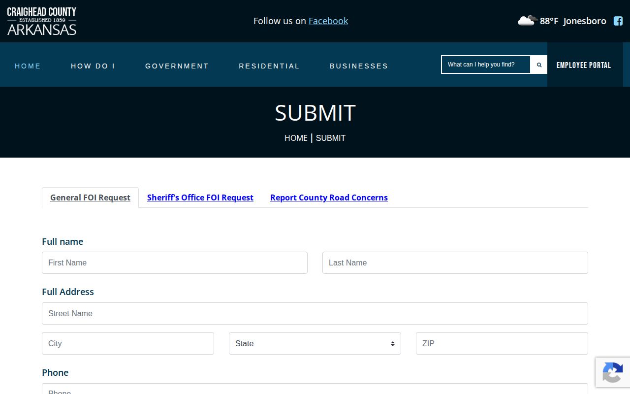 Craighead County arrest records submission form