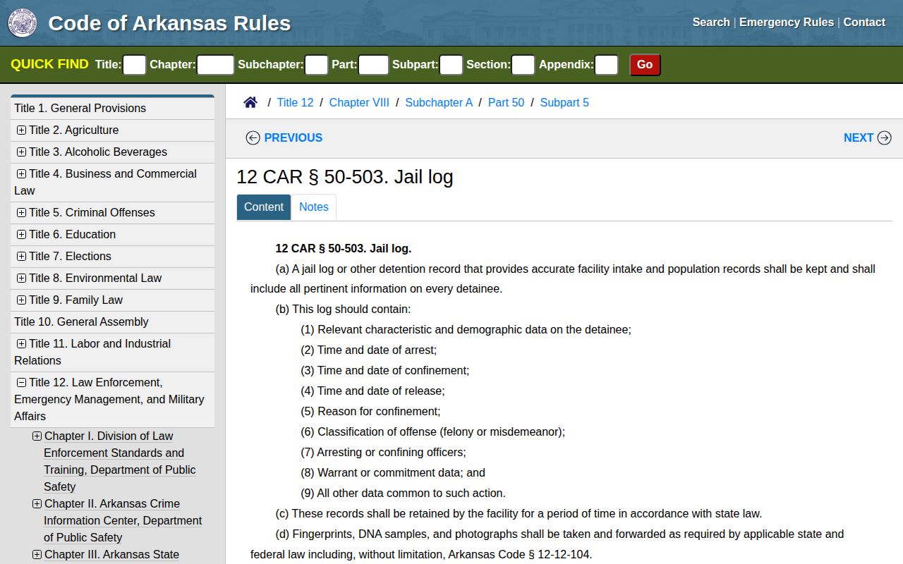 Arkansas jail log rule supporting Craighead County arrest record requests